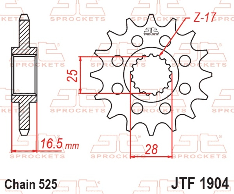 Piñón JT SPROCKETS acero estándar 1904 - Paso 525