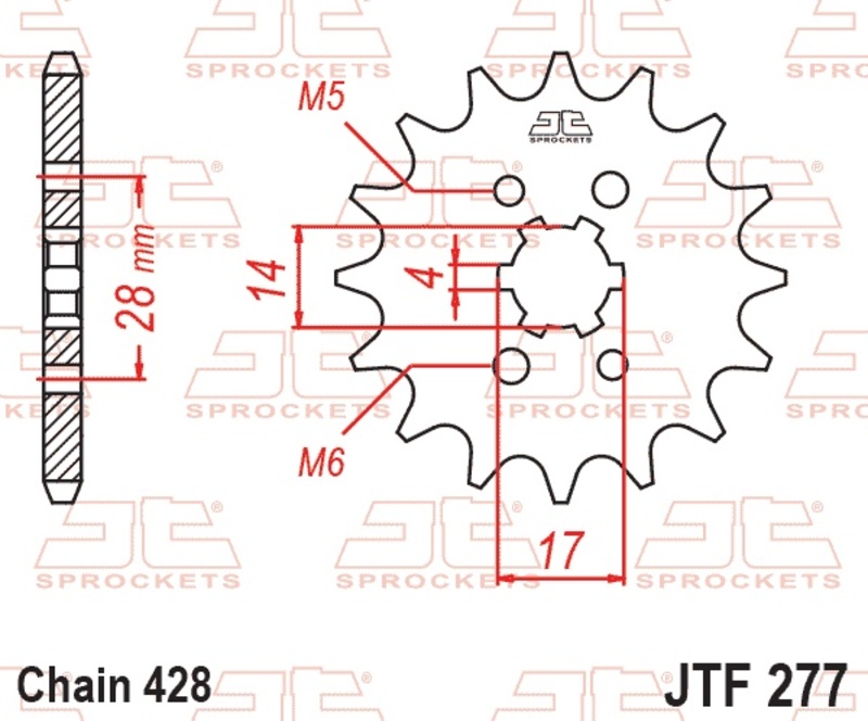 Piñón JT SPROCKETS acero estándar 277 - Paso 428