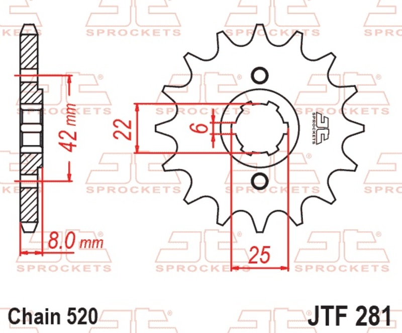 Piñón JT SPROCKETS acero estándar 281 - Paso 520