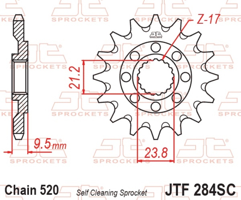 Piñón JT SPROCKETS acero autolimpiable 284 - Paso 520