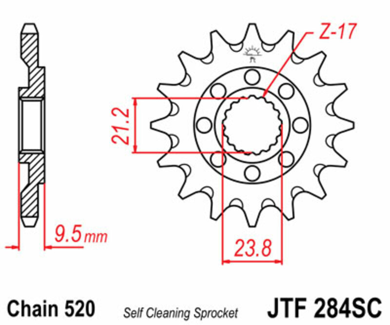 Piñón JT SPROCKETS acero autolimpiable 284 - Paso 520