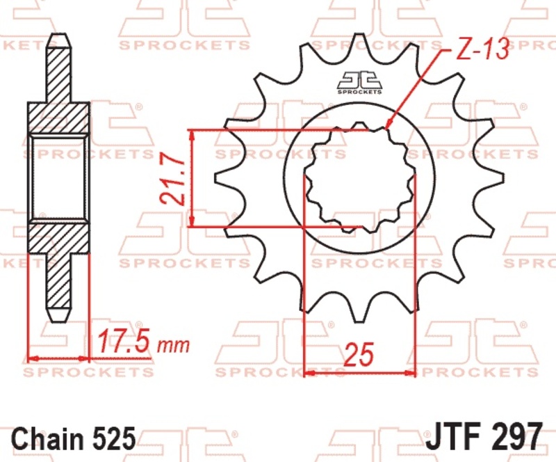 Piñón JT SPROCKETS acero estándar 297 - Paso 525