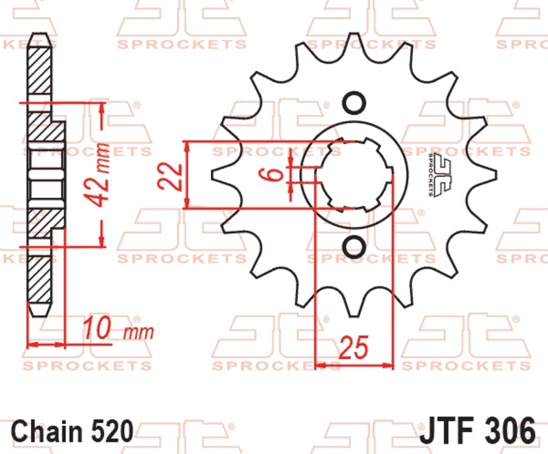 Piñón JT SPROCKETS acero estándar 306 - Paso 520