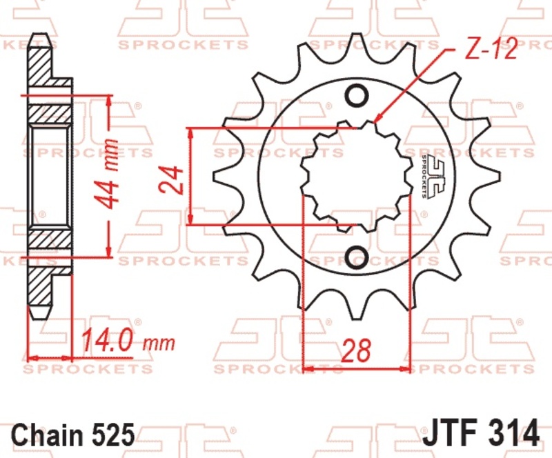 Piñón JT SPROCKETS acero estándar 314 - Paso 525