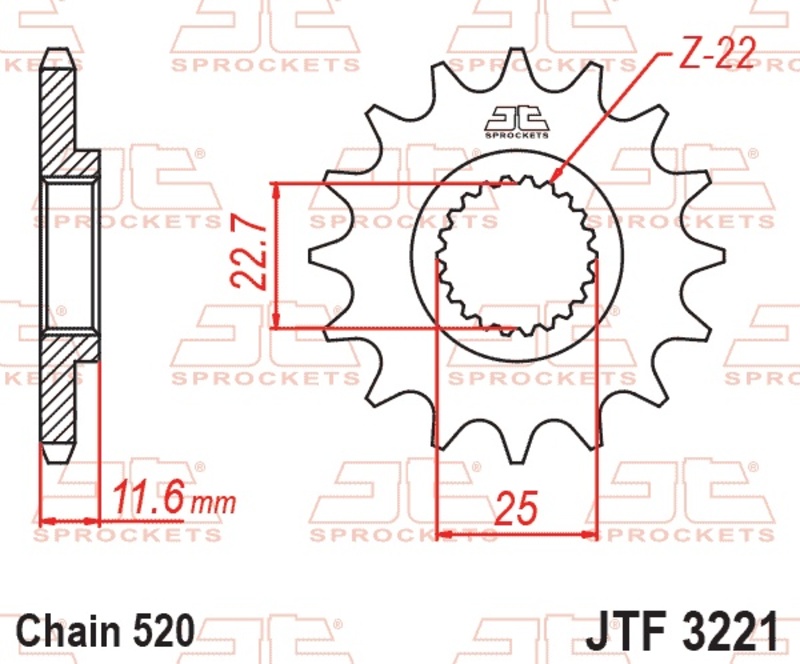 Piñón JT SPROCKETS acero estándar 3221 - Paso 520
