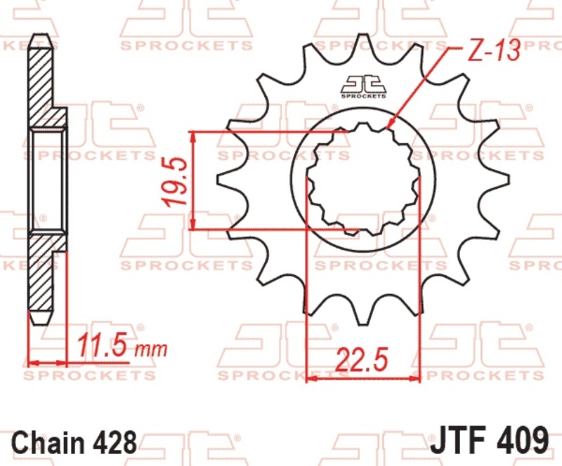 Piñón JT SPROCKETS acero estándar 409 - Paso 428