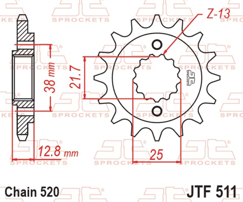 Piñón JT SPROCKETS acero estándar 511 - Paso 520