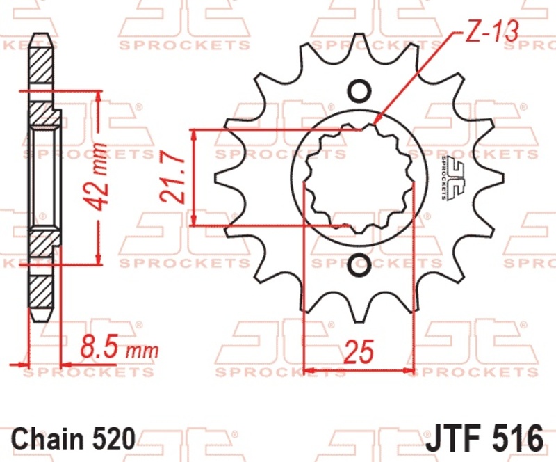 Piñón JT SPROCKETS acero estándar 516 - Paso 520