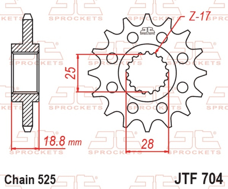 Piñón JT SPROCKETS acero estándar 704 - Paso 525