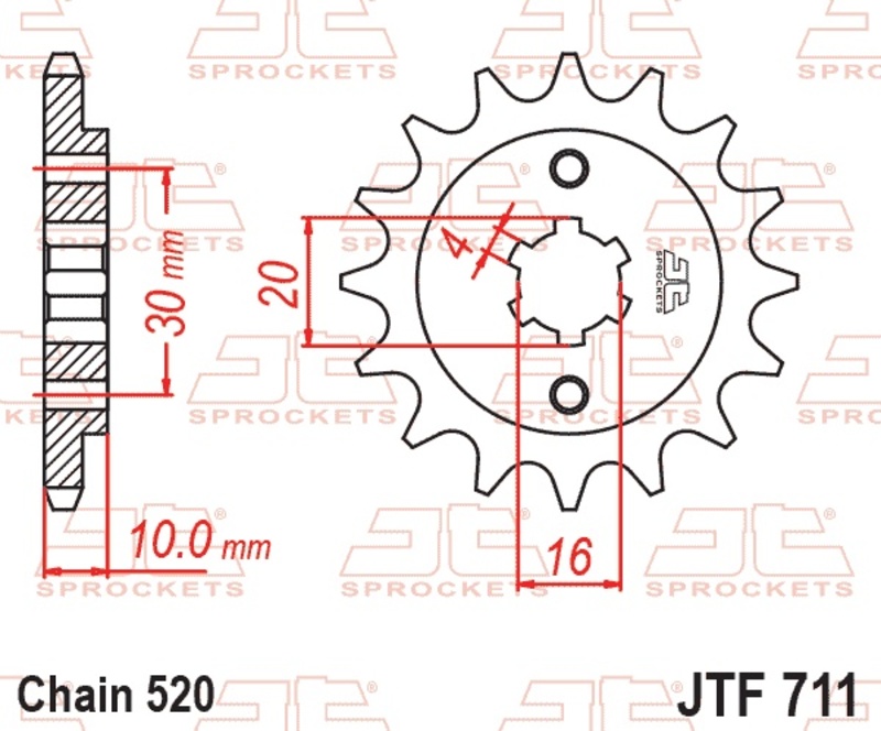 Piñón JT SPROCKETS acero estándar 711 - Paso 520