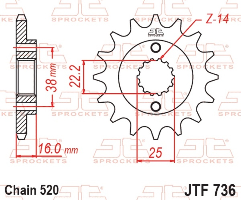 Piñón JT SPROCKETS acero estándar 736 - Paso 520