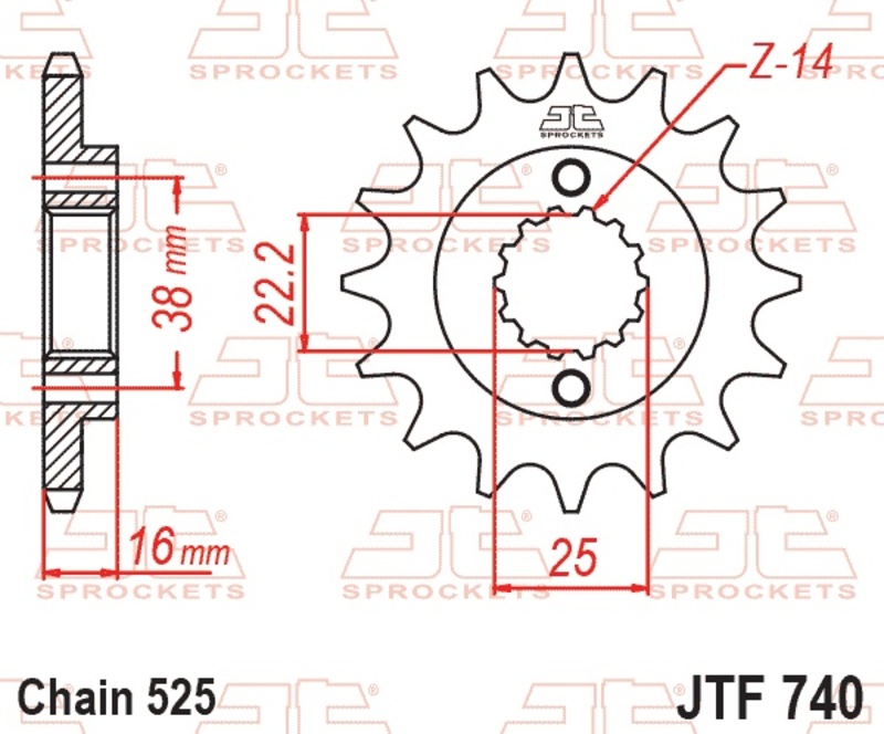 Piñón JT SPROCKETS acero estándar 740 - Paso 525