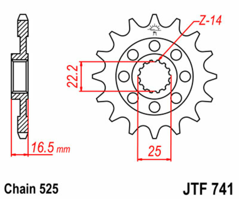 Piñón JT SPROCKETS acero estándar 741 - Paso 525