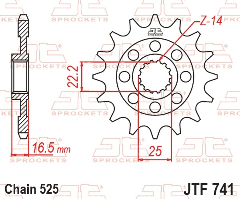 Piñón JT SPROCKETS acero estándar 741 - Paso 525