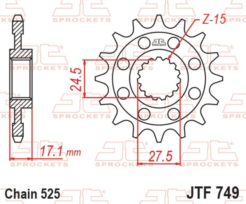 Piñon JT 749 de acero 15 dientes