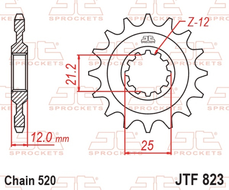Piñón JT SPROCKETS acero estándar 823 - Paso 520