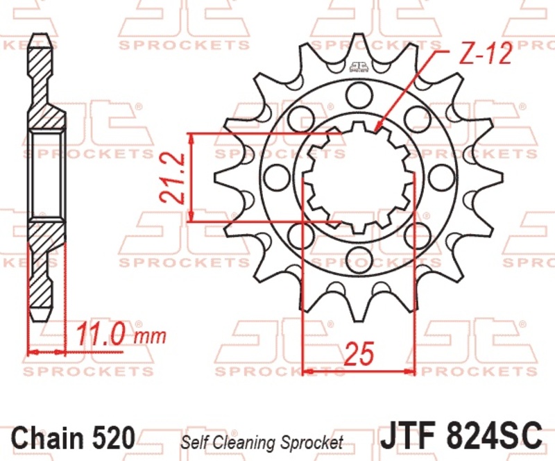 Piñón JT SPROCKETS acero autolimpiable 824 - Paso 520