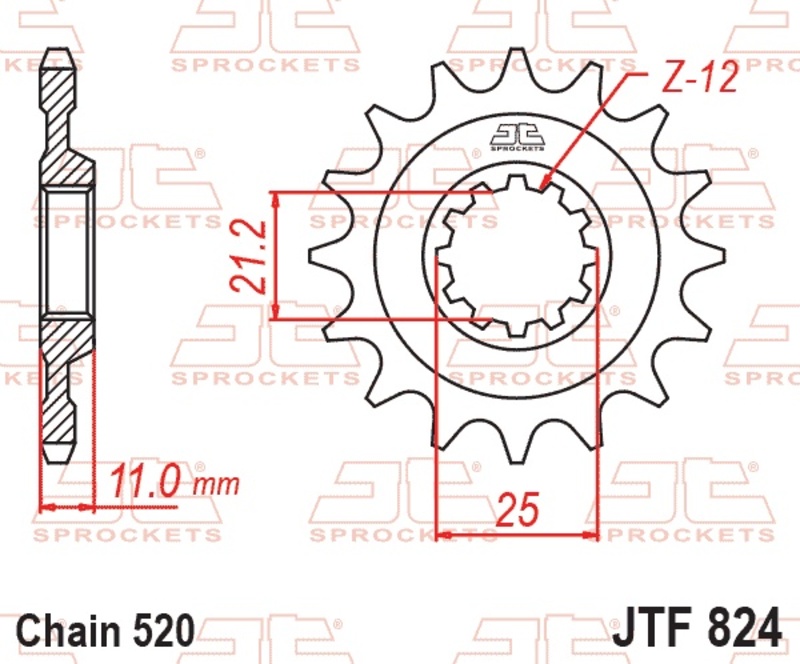 Piñón JT SPROCKETS acero estándar 824 - Paso 520