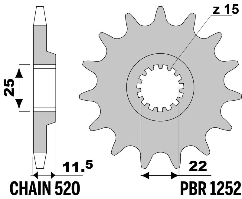 Piñón PBR acero estándar 1252 - 520