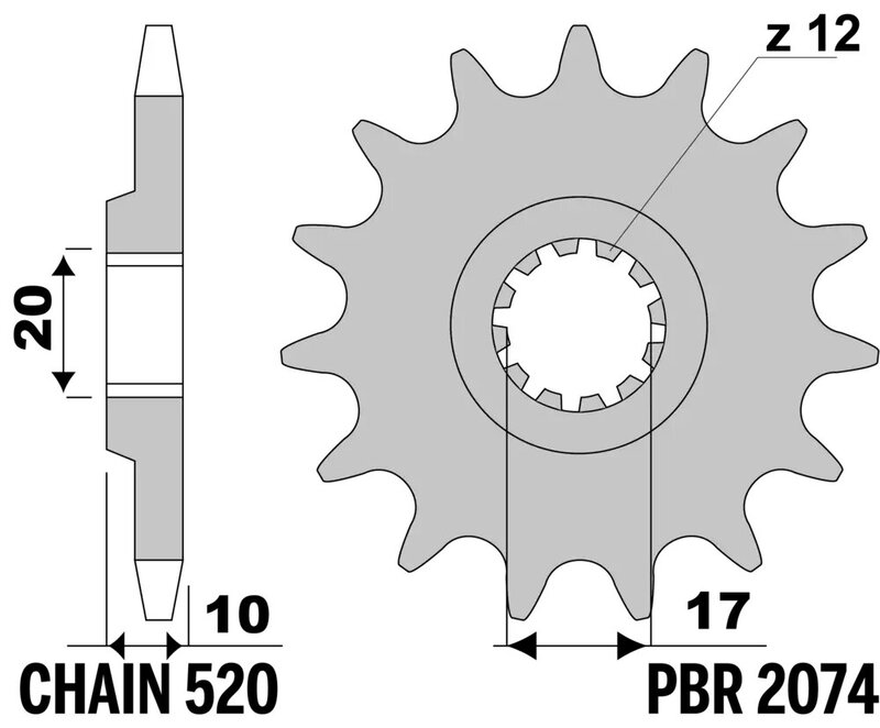 Piñón PBR acero estándar 2074 - 520