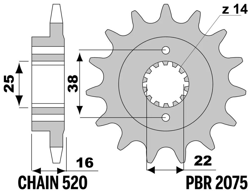 Piñón PBR acero estándar 2075 - 520
