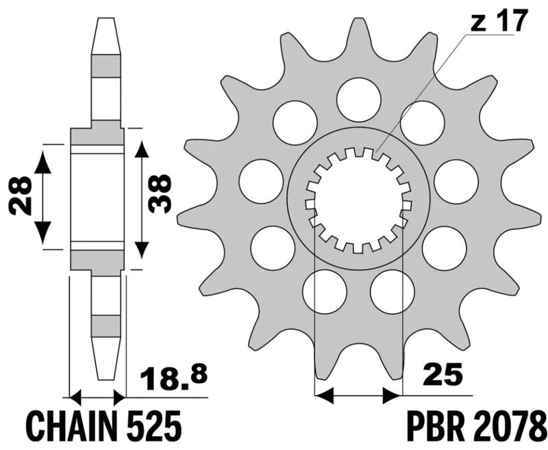 Piñón PBR acero estándar 2078 - 525
