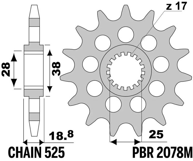 Piñón PBR acero estándar 2078M - 525