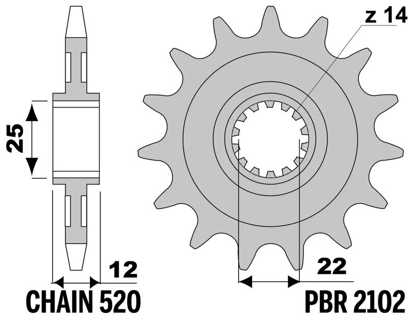 Piñón PBR acero estándar 2102 - 520