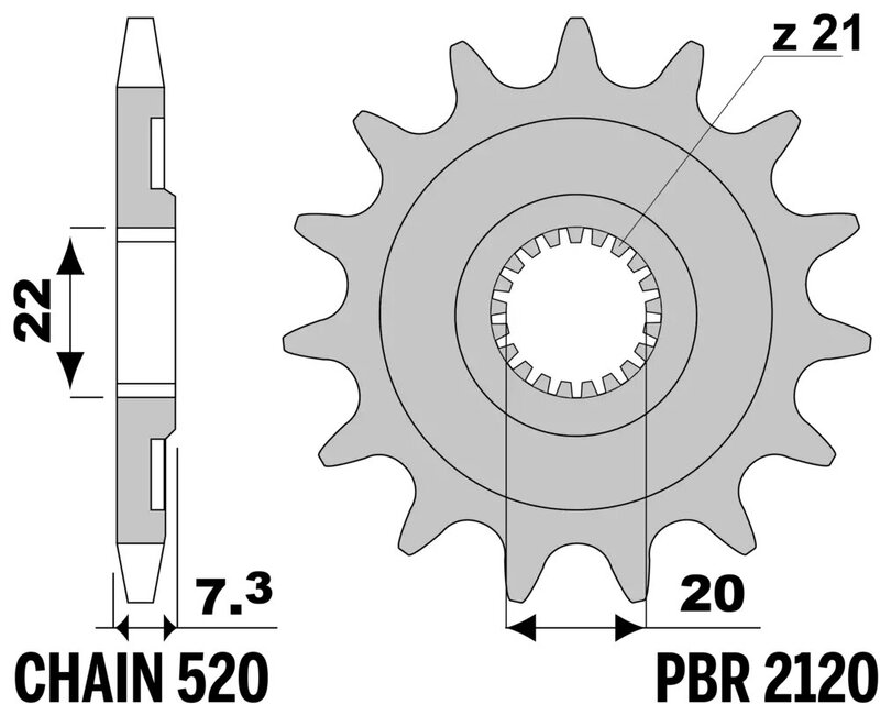 Piñón PBR acero estándar 2120 - 520