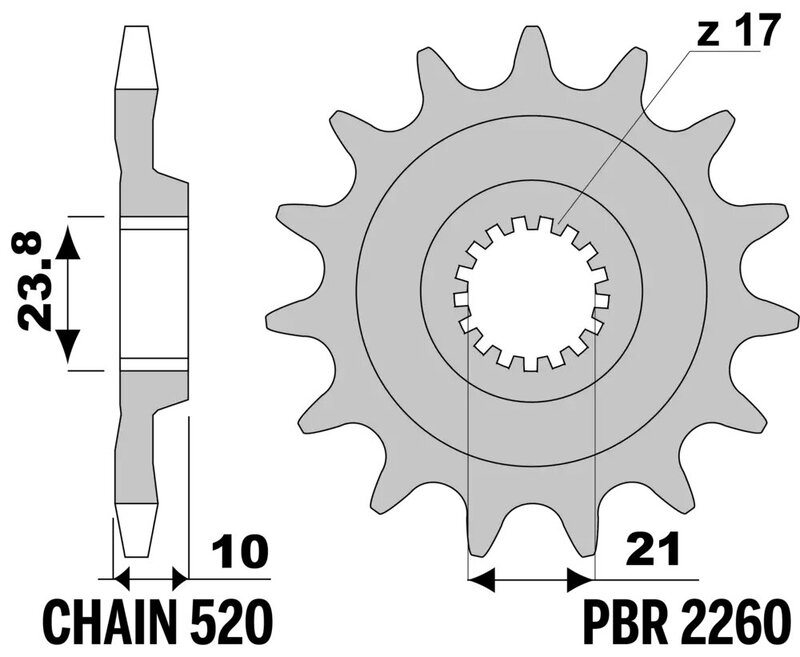 Piñón PBR acero estándar 2260 - 520