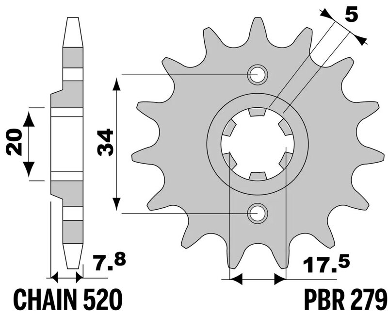 Piñón PBR acero estándar 279 - 520