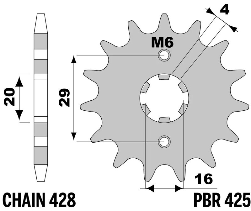 Piñón PBR acero estándar 425 - 428