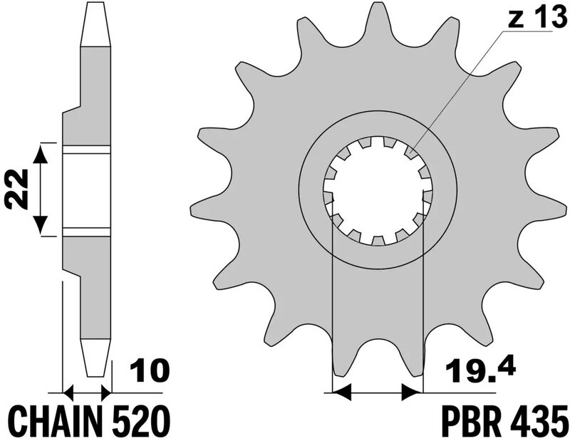 Piñón PBR acero estándar 435 - 520