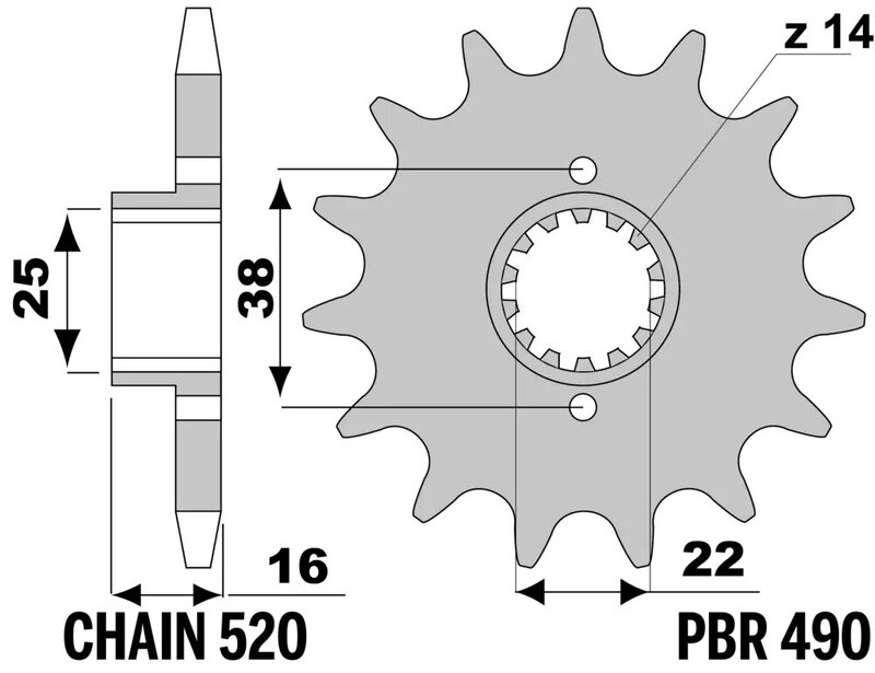Piñón PBR acero estándar 490 - 520