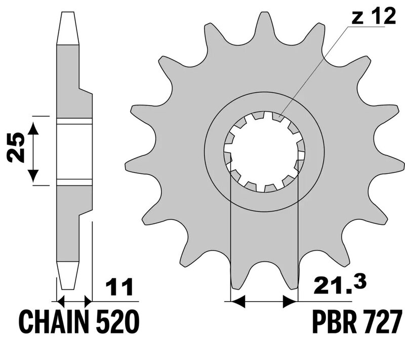 Piñón PBR acero estándar 727 - 520