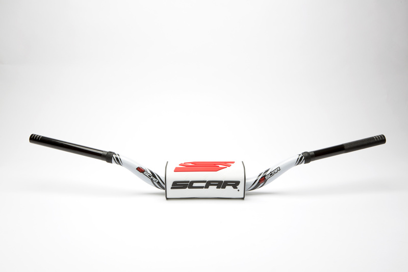 Manillar SCAR O² Color Stewart/Villopoto Ø28,6mm - Blanco / Protector blanco