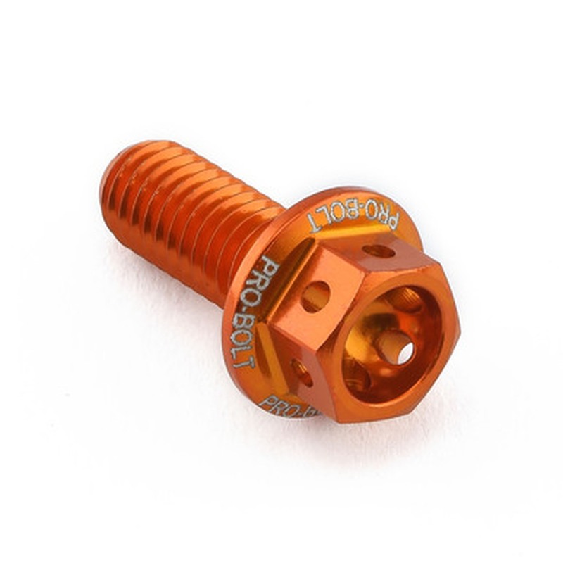 Tornillo aluminio racing PRO-BOLT Race Spec cabeza hexagonal taladrada M6 x 15,00mm (paso 1,00mm) - Naranja