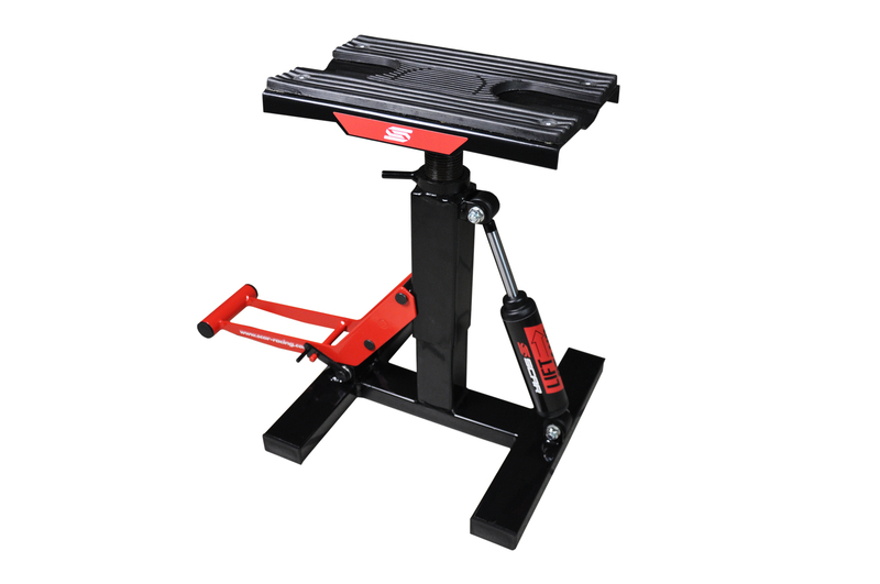 Caballete hidraúlico con amortiguador SCAR - Negro / Rojo