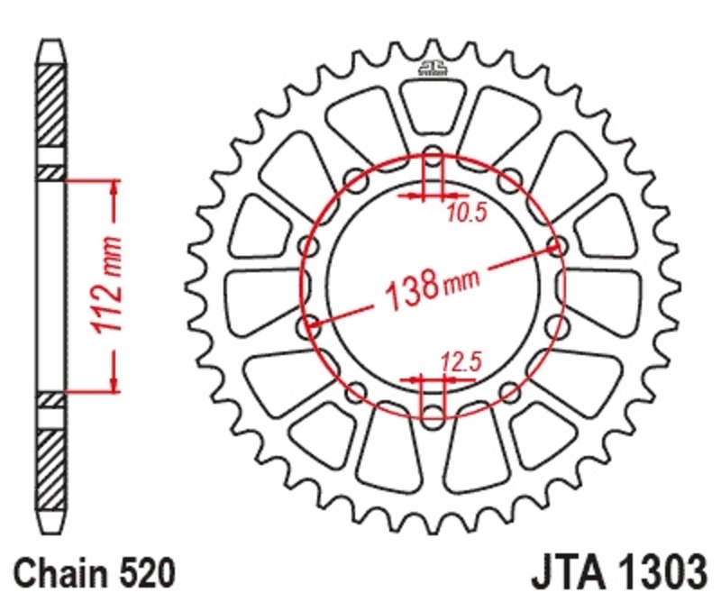 Corona JT Aluminio negro JT 1303 con 43 dientes