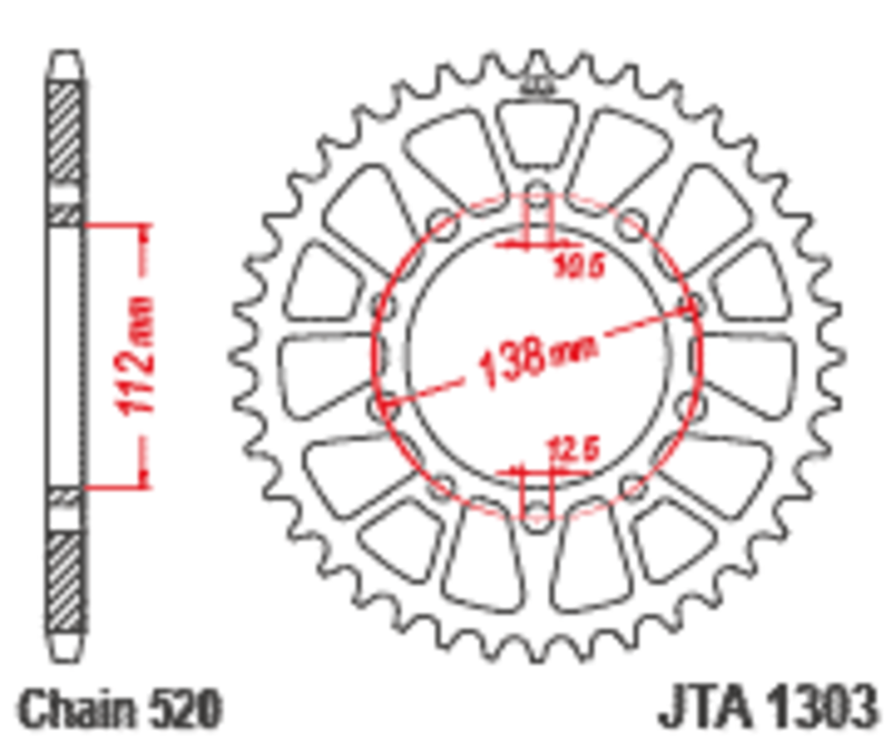 Corona JT Aluminio negro JT 1303 con 46 dientes