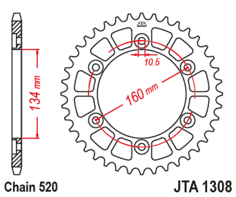 Corona JT Aluminio negro JT 1308 con 43 dientes