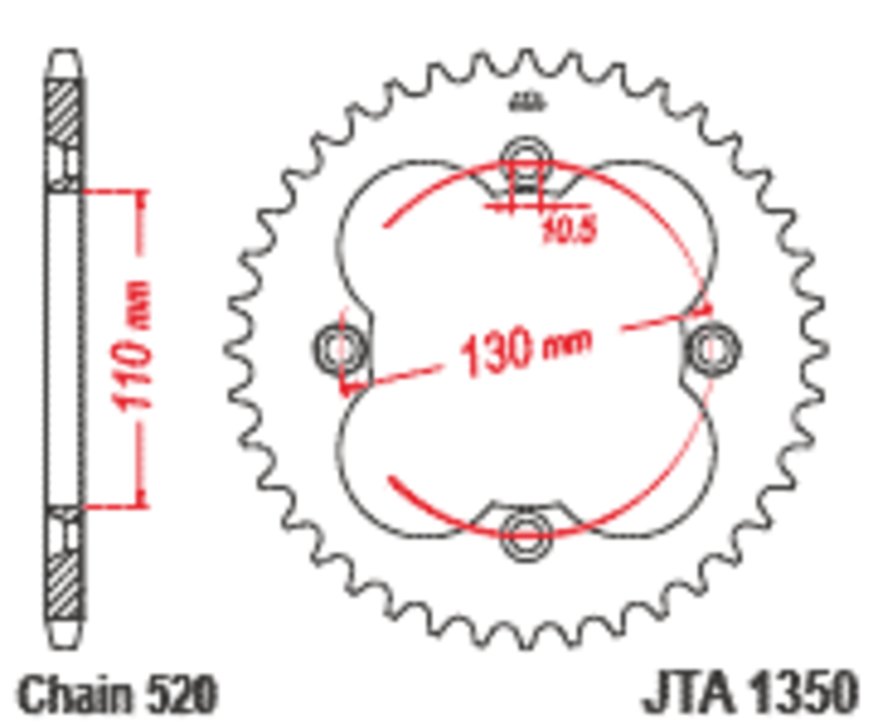 Corona JT Aluminio negro JT 1350 con 38 dientes