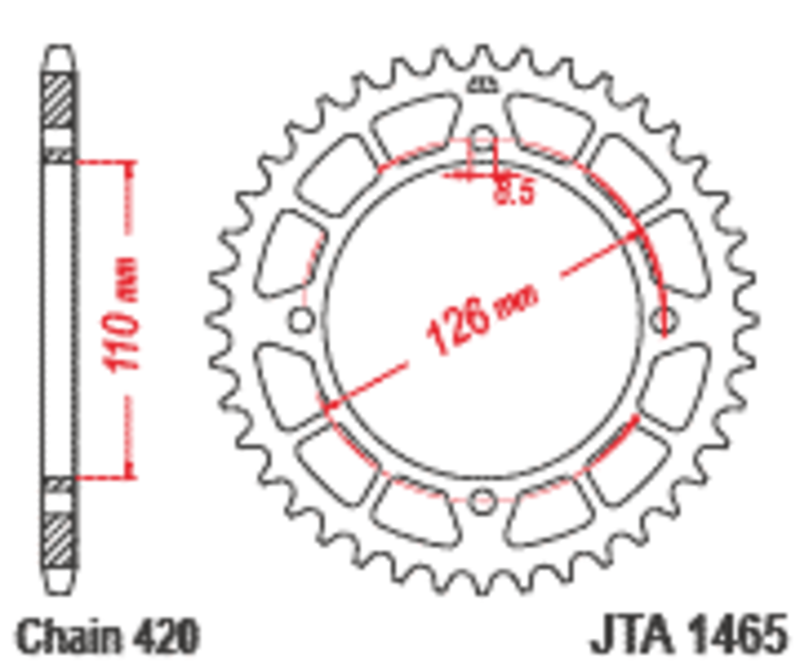 Corona JT Aluminio negro JT 1465 con 47 dientes