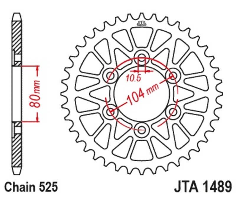 Corona JT Aluminio negro JT 1489 con 44 dientes