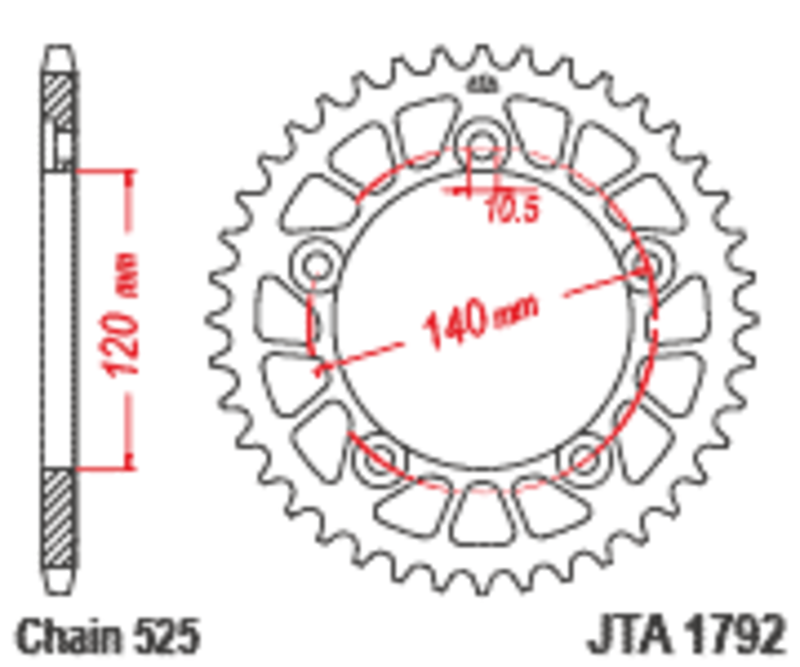 Corona JT Aluminio negro JT 1792 con 43 dientes