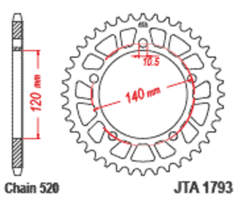 Corona JT Aluminio negro JT 1793 con 43 dientes