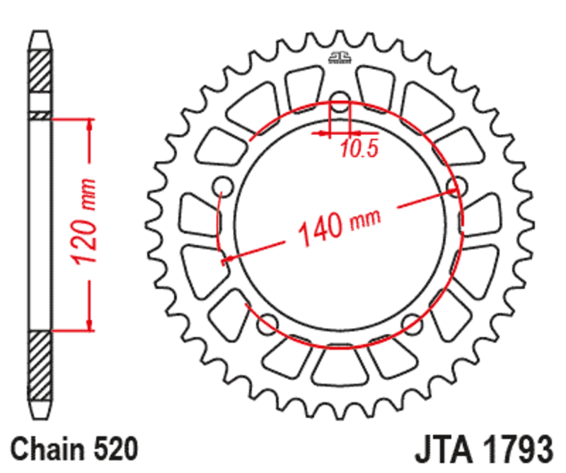 Corona JT Aluminio negro JT 1793 con 46 dientes