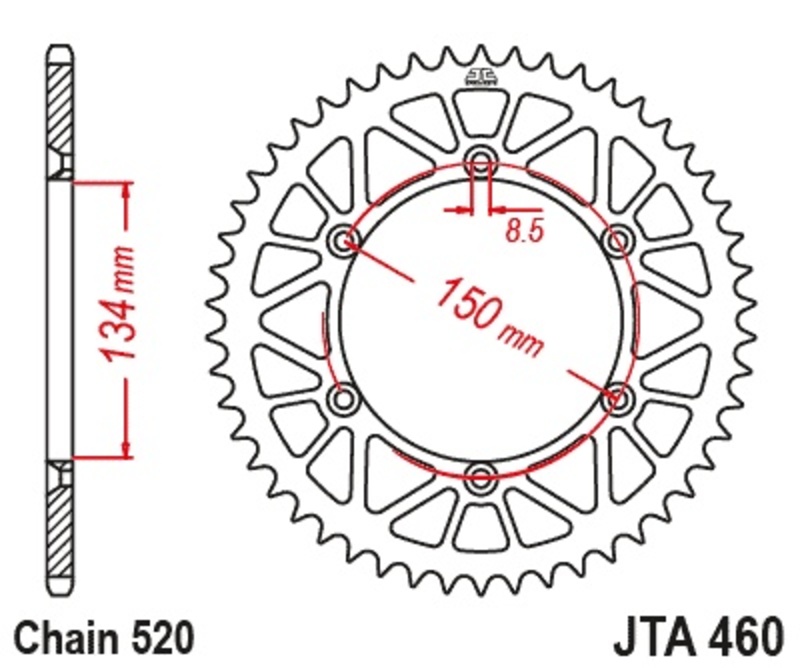 Corona JT Aluminio negro JT 460 con 50 dientes