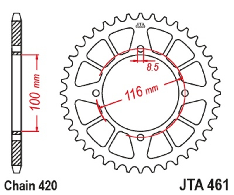 Corona JT Aluminio negro JT 461 con 52 dientes