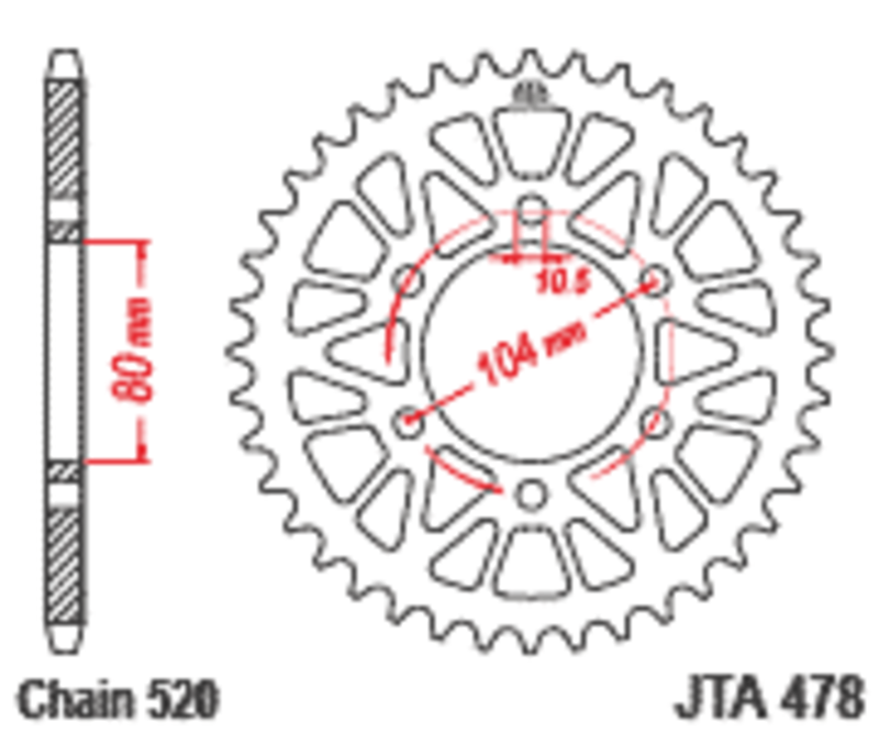 Corona JT Aluminio negro JT 478 con 47 dientes